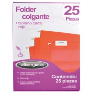 folder acco colgante carta color rojo c/25 piezas