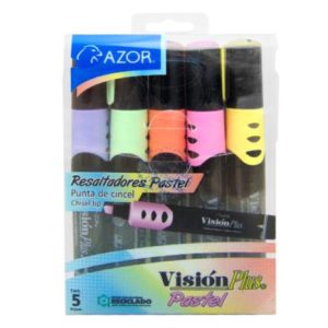 marcador resaltador visión plus pastel redondo punta cincel colores surtidos c/5 pzas