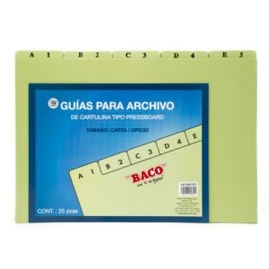 guías baco para archivos alfabéticas oficio c/25 pzas