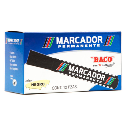 marcador baco permanente plastico negro c/12 marcador baco permanente plastico negro c/12