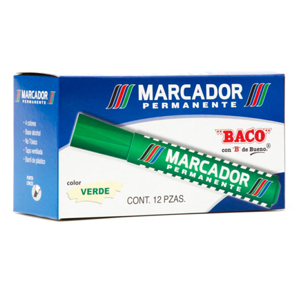 marcador baco permanente plastico verde c/12 marcador baco permanente plastico verde c/12