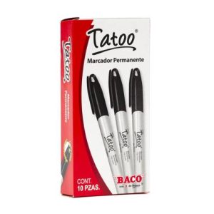 marcador baco tatoo permanente punto fino color negro c/10 pzas