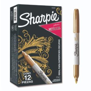 marcador sharpie punta fina color oro caja con 12 pzas