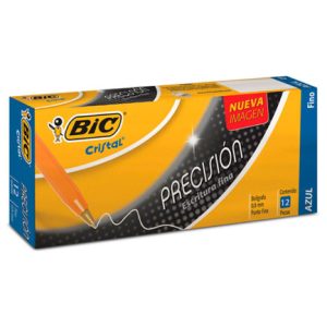 bolígrafo bic cristal precisión punto fino 0.8mm color azul c/12 pzas