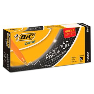 bolígrafo bic cristal precisión punto fino 0.8mm color negro c/12 pzas