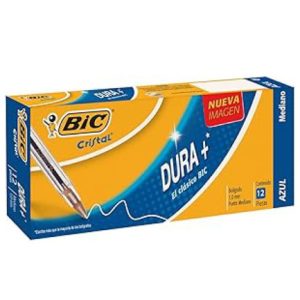bolígrafo bic cristal dura+ punto mediano 1.0mm color azul c/12 pzas