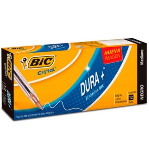 bolígrafo bic cristal dura+ punto mediano 1.0mm color negro c/12 pzas