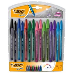 bolígrafo bic cristal precisión y suavidad fashion punta 0.7mm colores surtidos c/15 pzas
