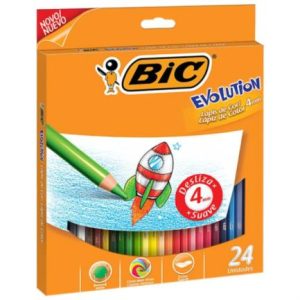 colores bic evolution largos mina gruesa 4mm c/24 pzas