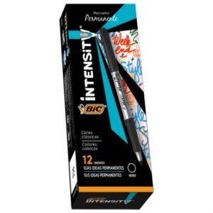 marcador permanente bic intensity punta fina 1.1mm color negro c/12 pzas