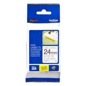 cinta brother tze s151 laminada súper adhesiva texto negro fondo transparente 24mmx8m