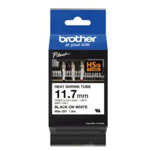 cinta brother hse231 termorretráctil texto negro sobre fondo blanco 11.7mmx1.5m
