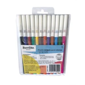 plumones barrilito delgado colores surtidos bolsa c/12 pzas