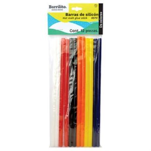 barras de silicón barrilito 7mm colores surtidos bolsa c/12 pzas