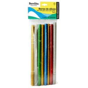 barras de silicón barrilito 7mm diamantina bolsa c/12 pzas