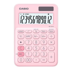 calculadora de escritorio casio ms 20uc de 12 digitos rosa calculo de impuestos y tiempo doble alimentacion