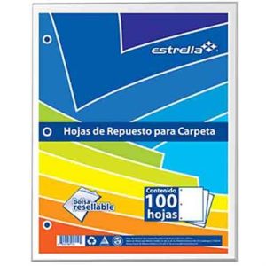 hoja repuesto estrella carta blanco 100hjs paq c/20