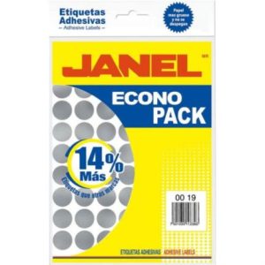 etiquetas adhesivas janel econopack fluorescente redonda 00x19mm color plata sobre c/560