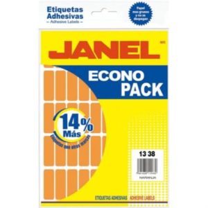 etiquetas adhesivas janel econopack fluorescente 13x38mm color naranja sobre c/1120