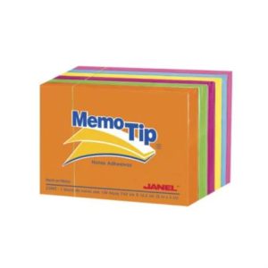 notas adhesivas janel memo tip neón 3"x4"(7.62cm x10.16cm) colores surtidos paq 6 blocks con 100 hojas c/u.