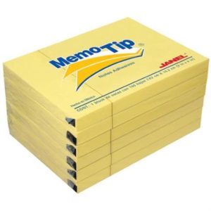 notas adhesivas janel memo tip 3x4" color amarillo c/6 blocks de 100 hojas c/u