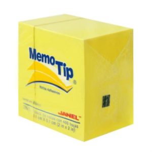 notas adhesivas janel memo tip mini cubo 2x2 color amarillo c/400 hojas