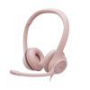 audífonos logitech usb h390 para computadora con audio dígital mejorado control en cable color rosa