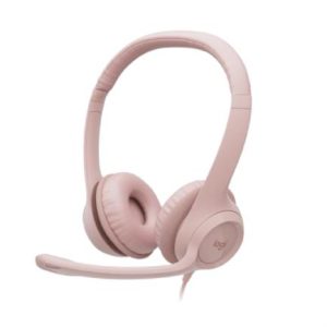 audífonos logitech usb h390 para computadora con audio dígital mejorado control en cable color rosa