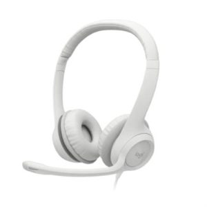 audífonos logitech usb h390 para computadora con audio dígital mejorado control en cable color blanco crudo