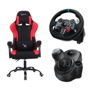 bundle palanca + volante logitech + silla x20 xzeal