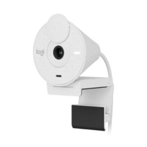 cámara web logitech brio 300 1080p usb c con corrección iluminación automática micrófono color blanco crudo