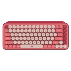 teclado logitech pop mecánico teclas emoji personalizables color rosa coral