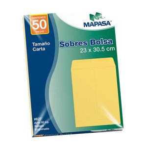 sobre bolsa mapasa carta ante solapa engomada 60kg 10 bolsas c/50 23.0x30.5 cm