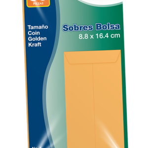 sobre coin kraft mapasa 60kg pegue al centro solapa engomada 8.8x16.4cm 10 pqtes c/50 sobres c/u