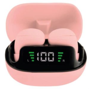 audífonos inalámbricos perfect choice tws mini tiny beats con indicador de carga color rosa