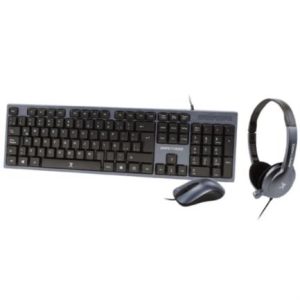 kit alámbrico perfect choice 3en1 teclado mouse diadema para oficina color azul