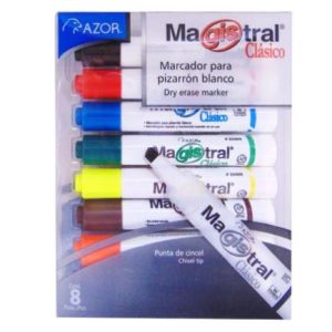 marcador magistral clásico plástico pizarrón blanco colores surtidos estuche c/8 pzas