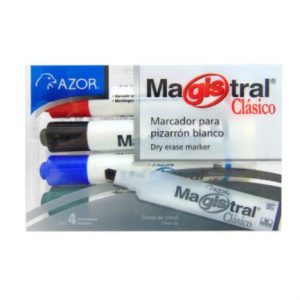 marcador magistral clásico plástico pizarrón blanco colores surtidos c/4 pzas