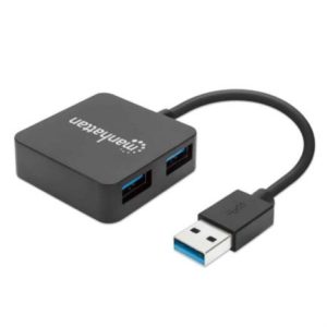 mini hub manhattan usb 3.0 alta velocidad 4 puertos color negro