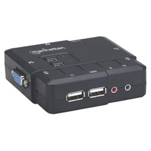 switch kvm manhattan compacto 2 puertos desktop usb 2:1 cables+audio color negro