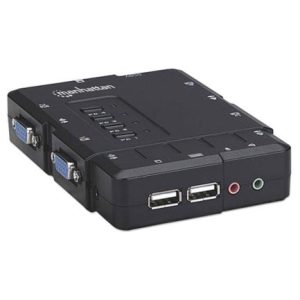 switch kvm manhattan compacto 4 puertos desktop usb 4:1 cables+audio color negro