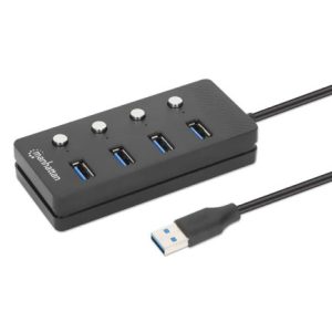 manhattan hub usb 3.2 con 4 puertos tipo a e interruptor por puerto
