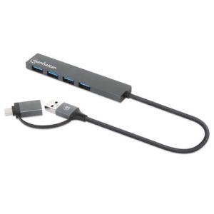 hub manhattan de 4 puertos usb a 3.2 gen 1 con conector adaptable de usb a a usb c