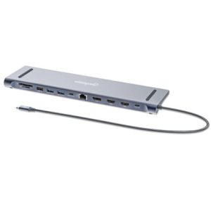 docking manhattan usb c 12 ptos hdmix2 dp usb c pd usb ax3 rj45 sd audio