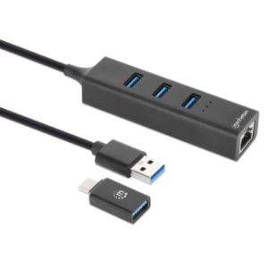 adaptador de red manhattan usb a/c con hub v3 color negro