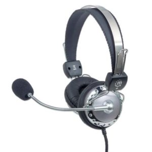 audífonos manhattan estéreo micrófono extensión metálica flexible color negro plata