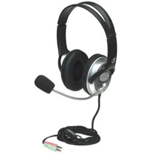 audífonos manhattan estéreo clásicos micrófono extensión metálica flexible color negro plata