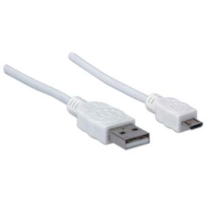 cable manhattan usb a micro usb b 2.0 alta velocidad 1m color blanco