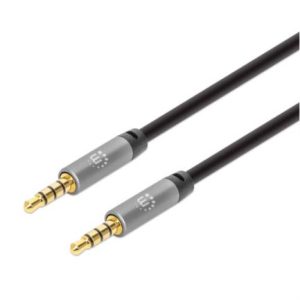 cable manhattan auxiliar audio estéreo 3.5mm 5m color negro plata