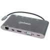 estación docking manhattan usb c a hdmi/dpmini/svga/rj45/3.5mm super velocidad color gris